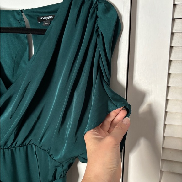 Express peacock emerald satin faux wrap gown - Picture 6 of 12